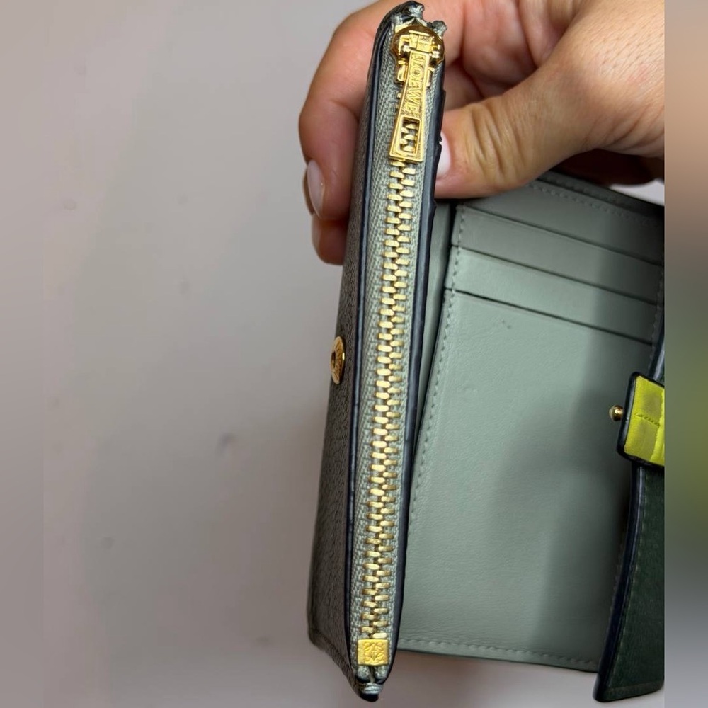 Loewe Small Vertical Wallet Green/Lime Yellow Grained Calf Leather - Picture 13 of 14
